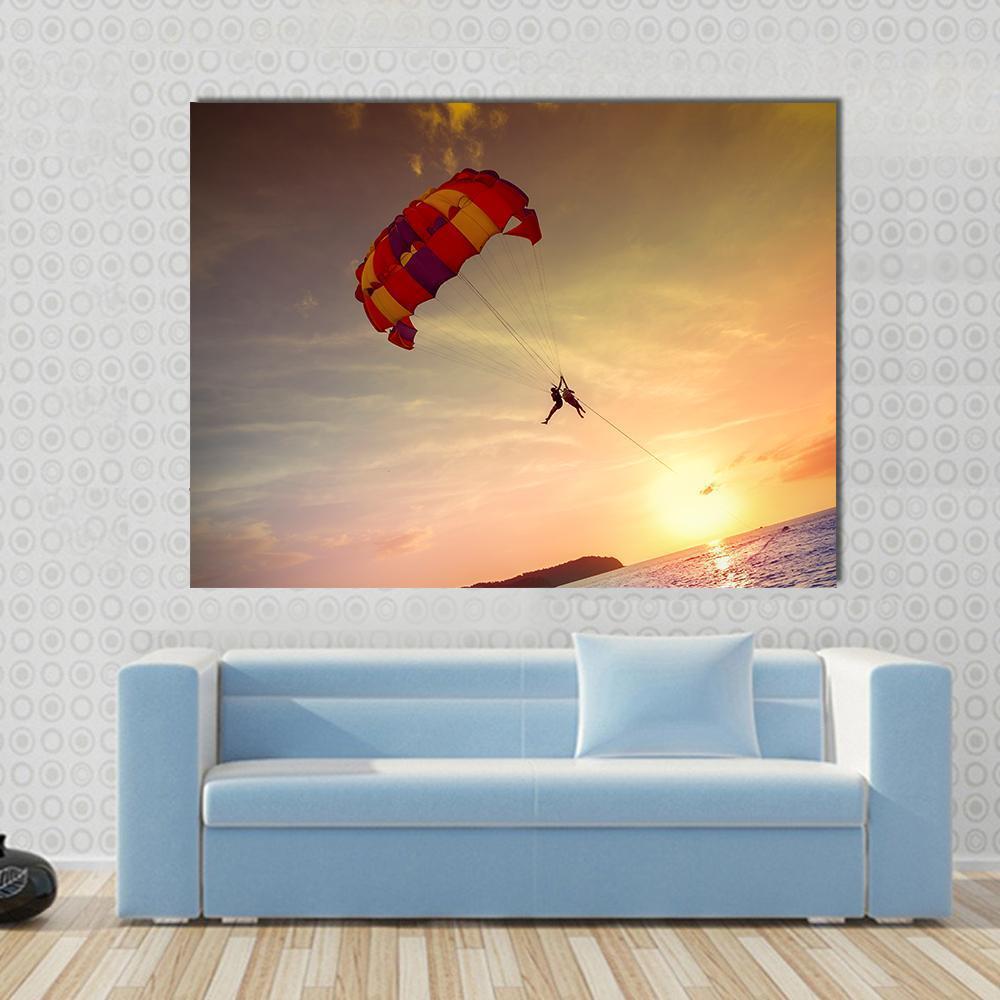 Paragliders At Sunset Malaysia Canvas Wall Art-1 Piece-Gallery Wrap-48" x 32"-Tiaracle