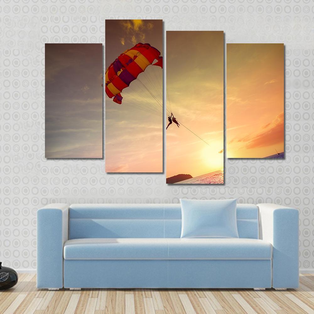 Paragliders At Sunset Malaysia Canvas Wall Art-4 Pop-Gallery Wrap-50" x 32"-Tiaracle