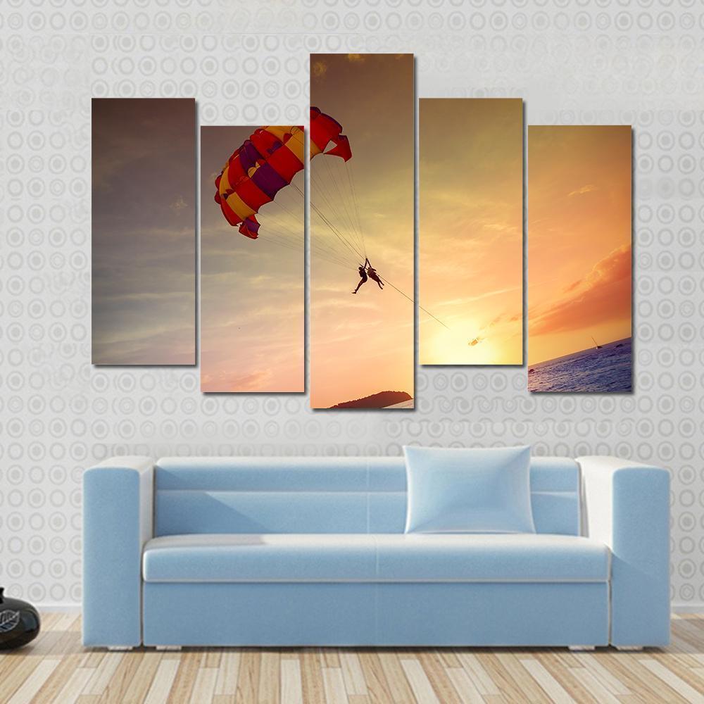 Paragliders At Sunset Malaysia Canvas Wall Art-5 Pop-Gallery Wrap-47" x 32"-Tiaracle