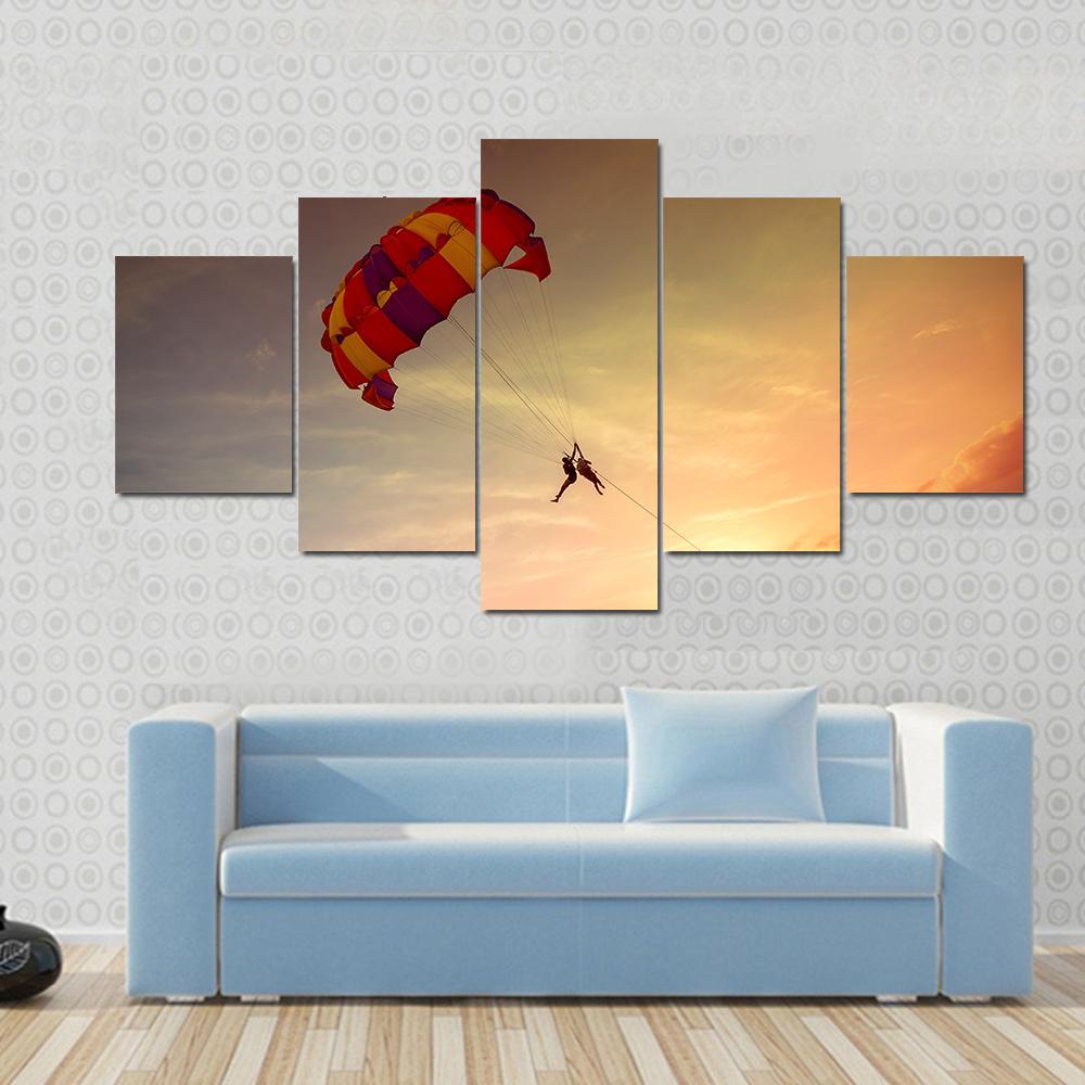 Paragliders At Sunset Malaysia Canvas Wall Art-5 Star-Gallery Wrap-62" x 32"-Tiaracle