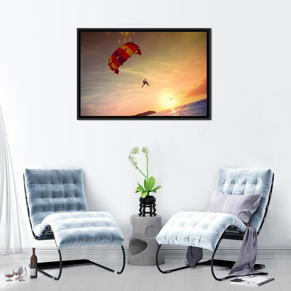 Paragliders At Sunset Malaysia Canvas Wall Art-1 Piece-Floating Frame-24" x 16"-Tiaracle