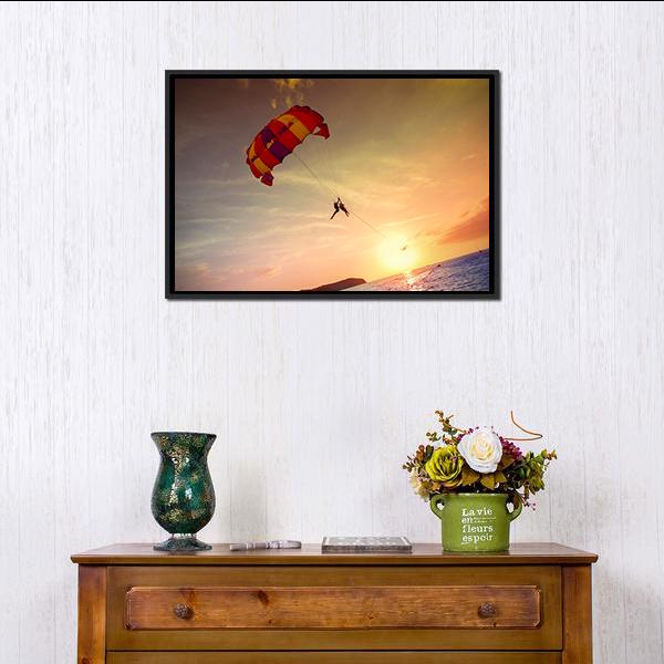 Paragliders At Sunset Malaysia Canvas Wall Art-3 Horizontal-Gallery Wrap-25" x 16"-Tiaracle