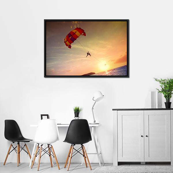 Paragliders At Sunset Malaysia Canvas Wall Art-3 Horizontal-Gallery Wrap-25" x 16"-Tiaracle