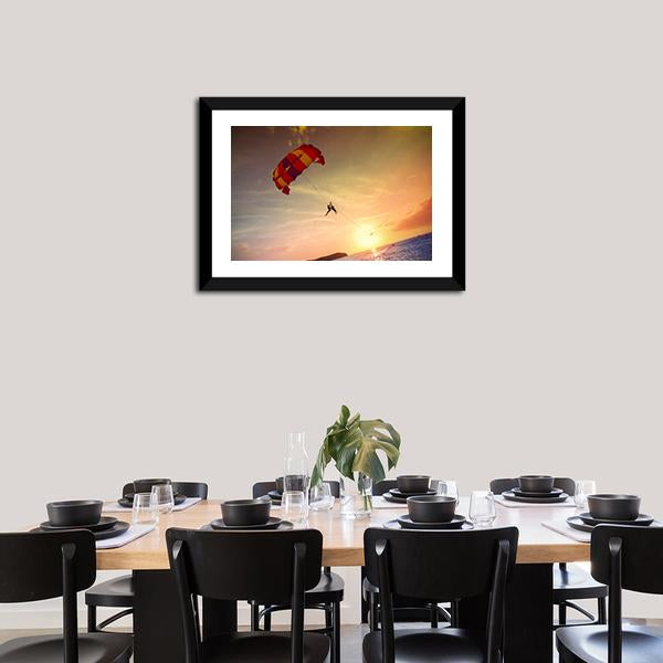 Paragliders At Sunset Malaysia Canvas Wall Art-1 Piece-Framed Print-20" x 16"-Tiaracle