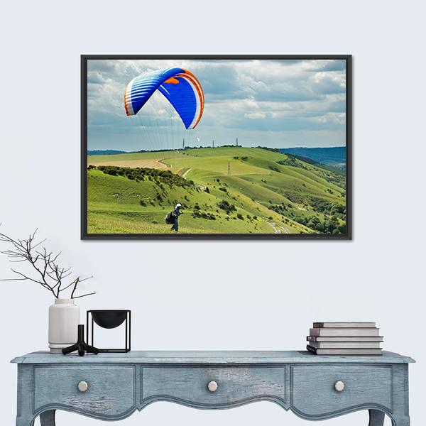 Paragliding At Devil's Dyke Canvas Wall Art-1 Piece-Floating Frame-24" x 16"-Tiaracle