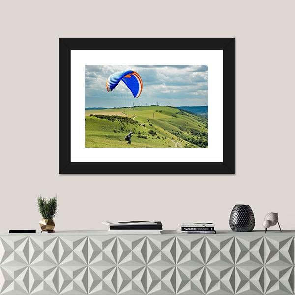 Paragliding At Devil's Dyke Canvas Wall Art-1 Piece-Framed Print-20" x 16"-Tiaracle