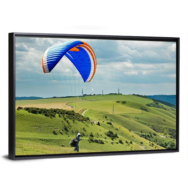 Paragliding At Devil's Dyke Canvas Wall Art-3 Horizontal-Gallery Wrap-25" x 16"-Tiaracle