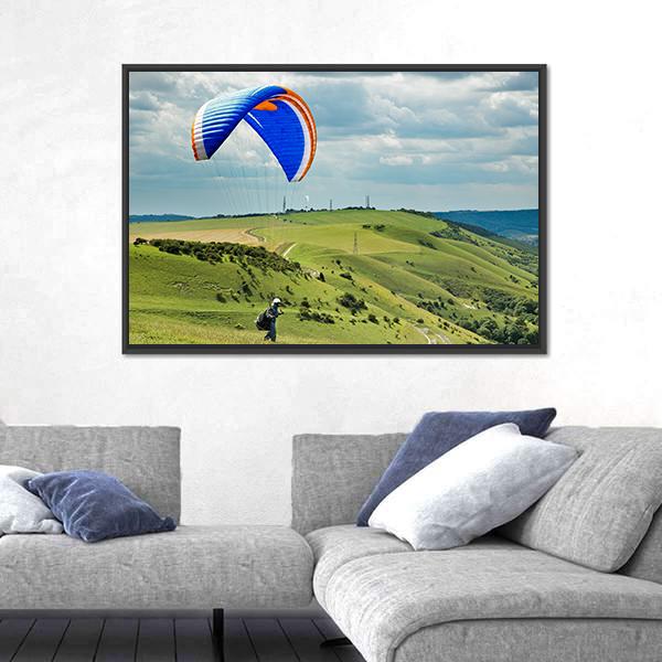 Paragliding At Devil's Dyke Canvas Wall Art-3 Horizontal-Gallery Wrap-25" x 16"-Tiaracle