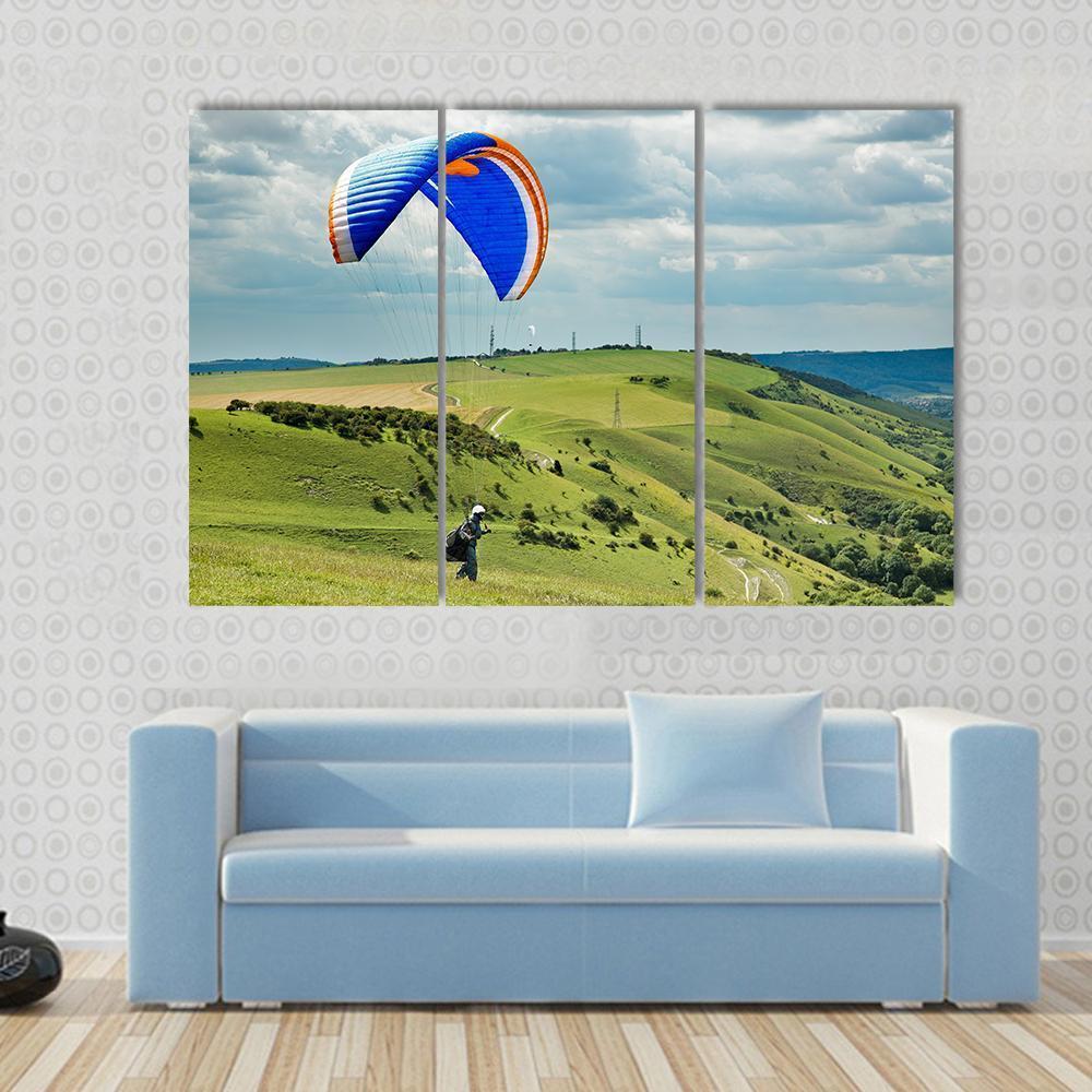 Paragliding At Devil's Dyke Canvas Wall Art-3 Horizontal-Gallery Wrap-37" x 24"-Tiaracle