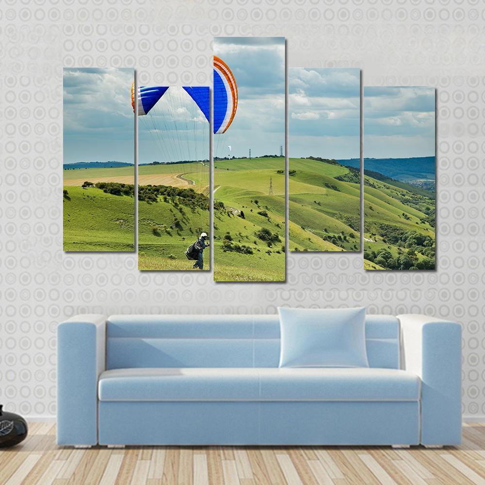 Paragliding At Devil's Dyke Canvas Wall Art-5 Pop-Gallery Wrap-47" x 32"-Tiaracle