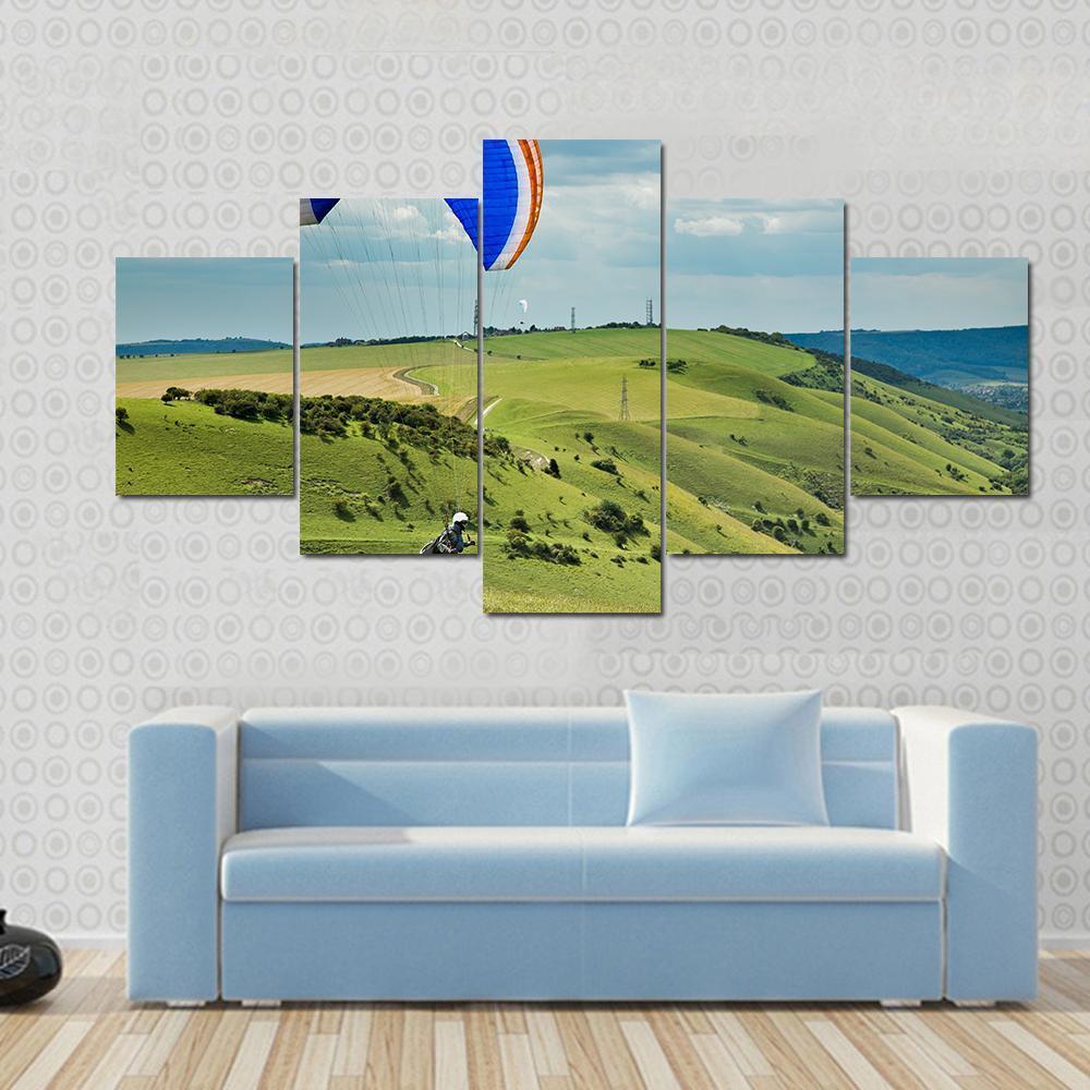 Paragliding At Devil's Dyke Canvas Wall Art-5 Star-Gallery Wrap-62" x 32"-Tiaracle