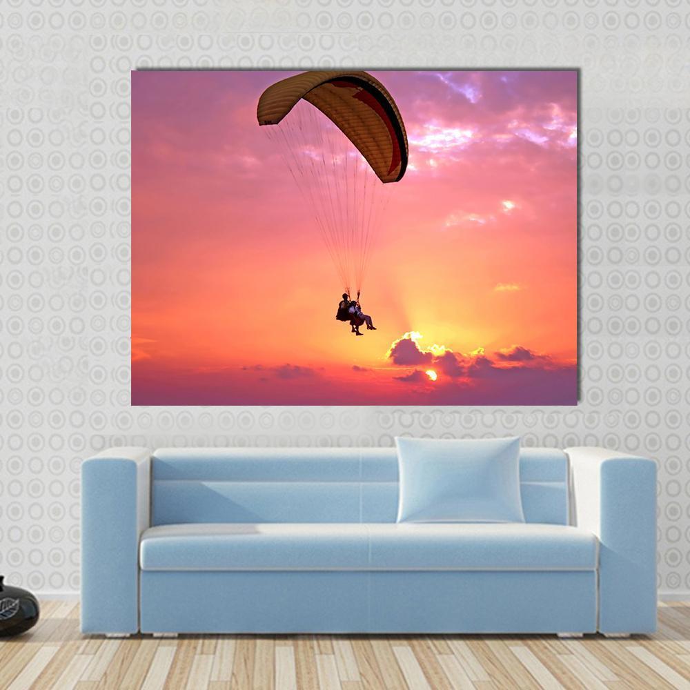 Paragliding At Sunset Canvas Wall Art-1 Piece-Gallery Wrap-48" x 32"-Tiaracle