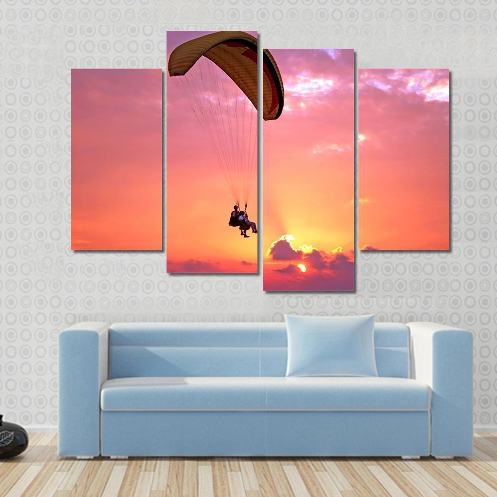 Paragliding At Sunset Canvas Wall Art-4 Pop-Gallery Wrap-50" x 32"-Tiaracle