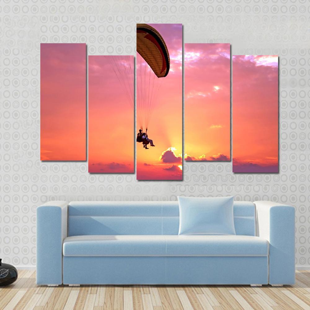 Paragliding At Sunset Canvas Wall Art-5 Pop-Gallery Wrap-47" x 32"-Tiaracle