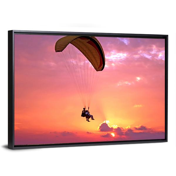 Paragliding At Sunset Canvas Wall Art-3 Horizontal-Gallery Wrap-25" x 16"-Tiaracle