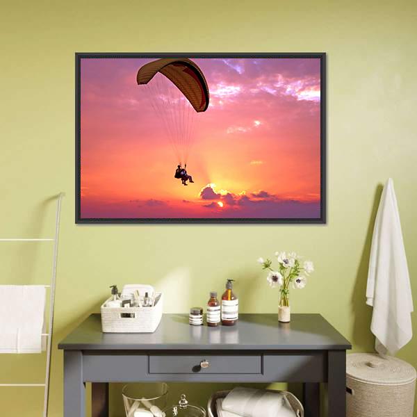 Paragliding At Sunset Canvas Wall Art-1 Piece-Floating Frame-24" x 16"-Tiaracle