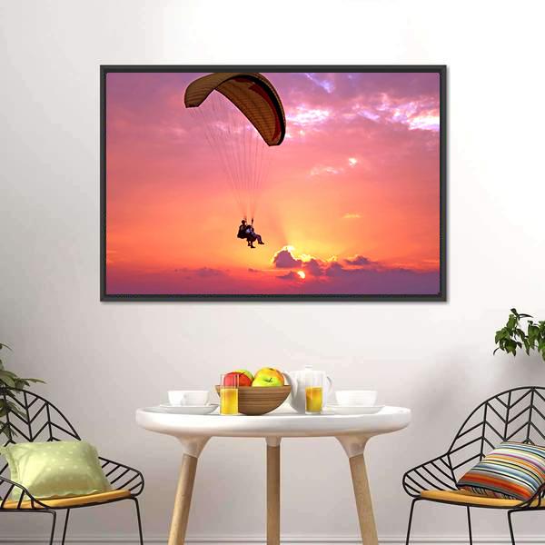 Paragliding At Sunset Canvas Wall Art-3 Horizontal-Gallery Wrap-25" x 16"-Tiaracle