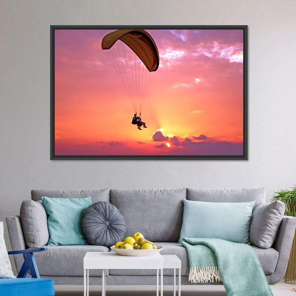 Paragliding At Sunset Canvas Wall Art-3 Horizontal-Gallery Wrap-25" x 16"-Tiaracle