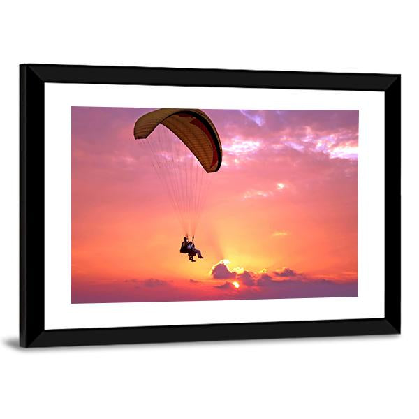 Paragliding At Sunset Canvas Wall Art-3 Horizontal-Gallery Wrap-25" x 16"-Tiaracle