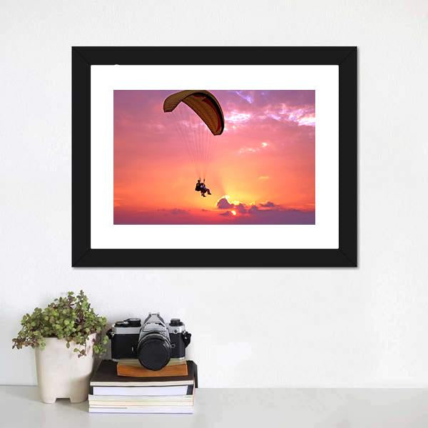 Paragliding At Sunset Canvas Wall Art-1 Piece-Framed Print-20" x 16"-Tiaracle