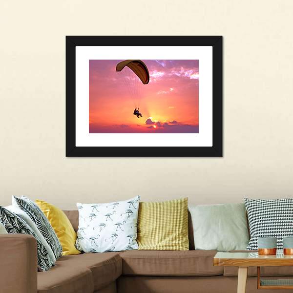 Paragliding At Sunset Canvas Wall Art-3 Horizontal-Gallery Wrap-25" x 16"-Tiaracle