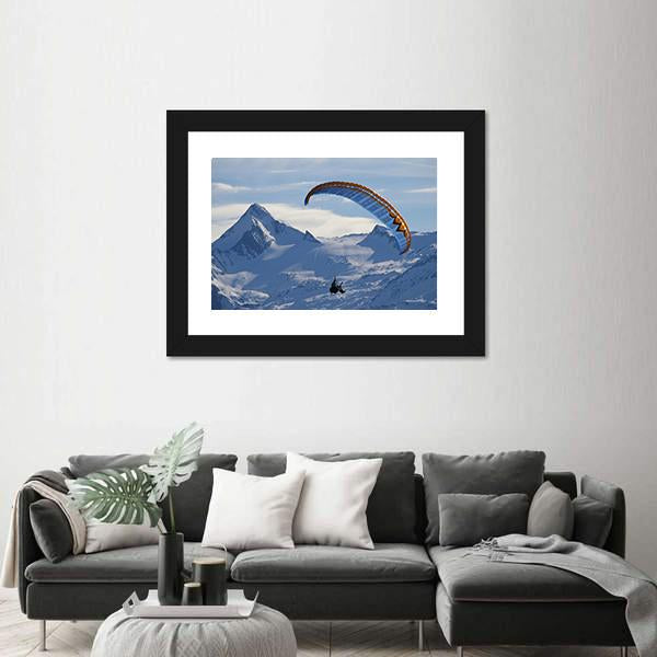 Paragliding Over Mountain In Winter Canvas Wall Art-3 Horizontal-Gallery Wrap-25" x 16"-Tiaracle