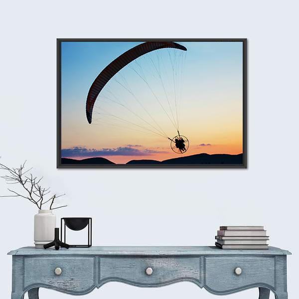 Paragliding Over The Hills At Sunset Canvas Wall Art-1 Piece-Floating Frame-24" x 16"-Tiaracle