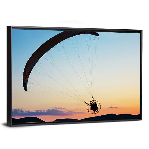 Paragliding Over The Hills At Sunset Canvas Wall Art-3 Horizontal-Gallery Wrap-25" x 16"-Tiaracle