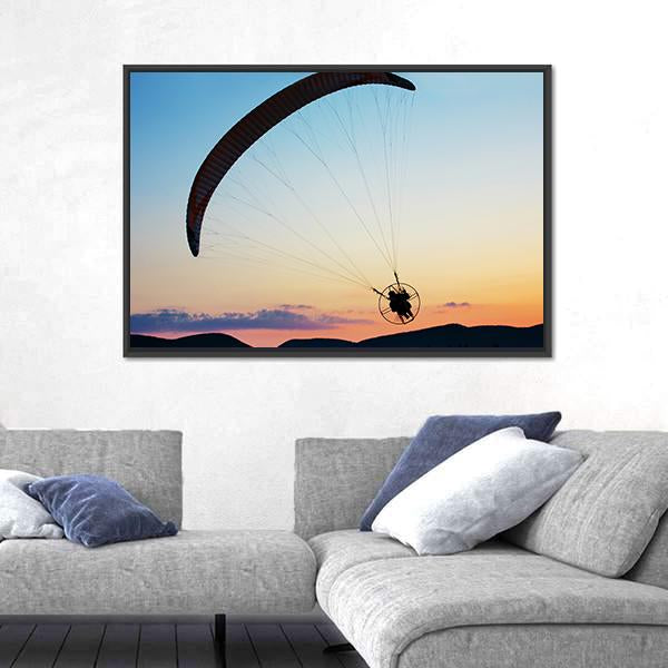 Paragliding Over The Hills At Sunset Canvas Wall Art-3 Horizontal-Gallery Wrap-25" x 16"-Tiaracle