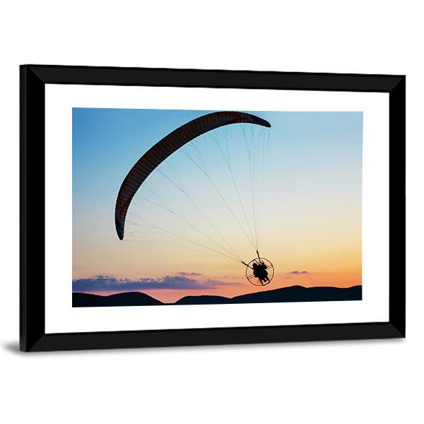 Paragliding Over The Hills At Sunset Canvas Wall Art-3 Horizontal-Gallery Wrap-25" x 16"-Tiaracle