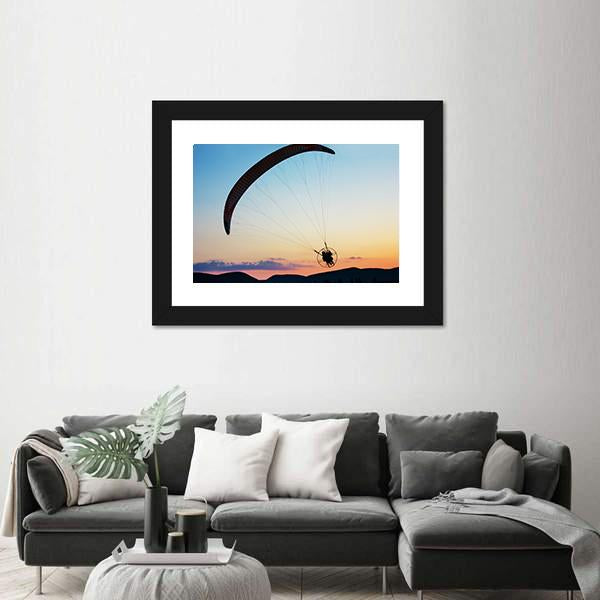 Paragliding Over The Hills At Sunset Canvas Wall Art-3 Horizontal-Gallery Wrap-25" x 16"-Tiaracle