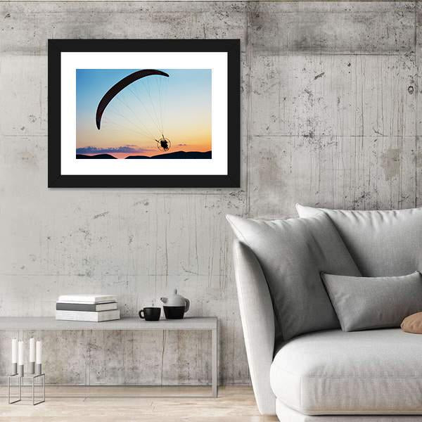 Paragliding Over The Hills At Sunset Canvas Wall Art-3 Horizontal-Gallery Wrap-25" x 16"-Tiaracle