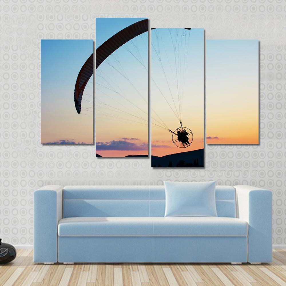 Paragliding Over The Hills At Sunset Canvas Wall Art-4 Pop-Gallery Wrap-50" x 32"-Tiaracle