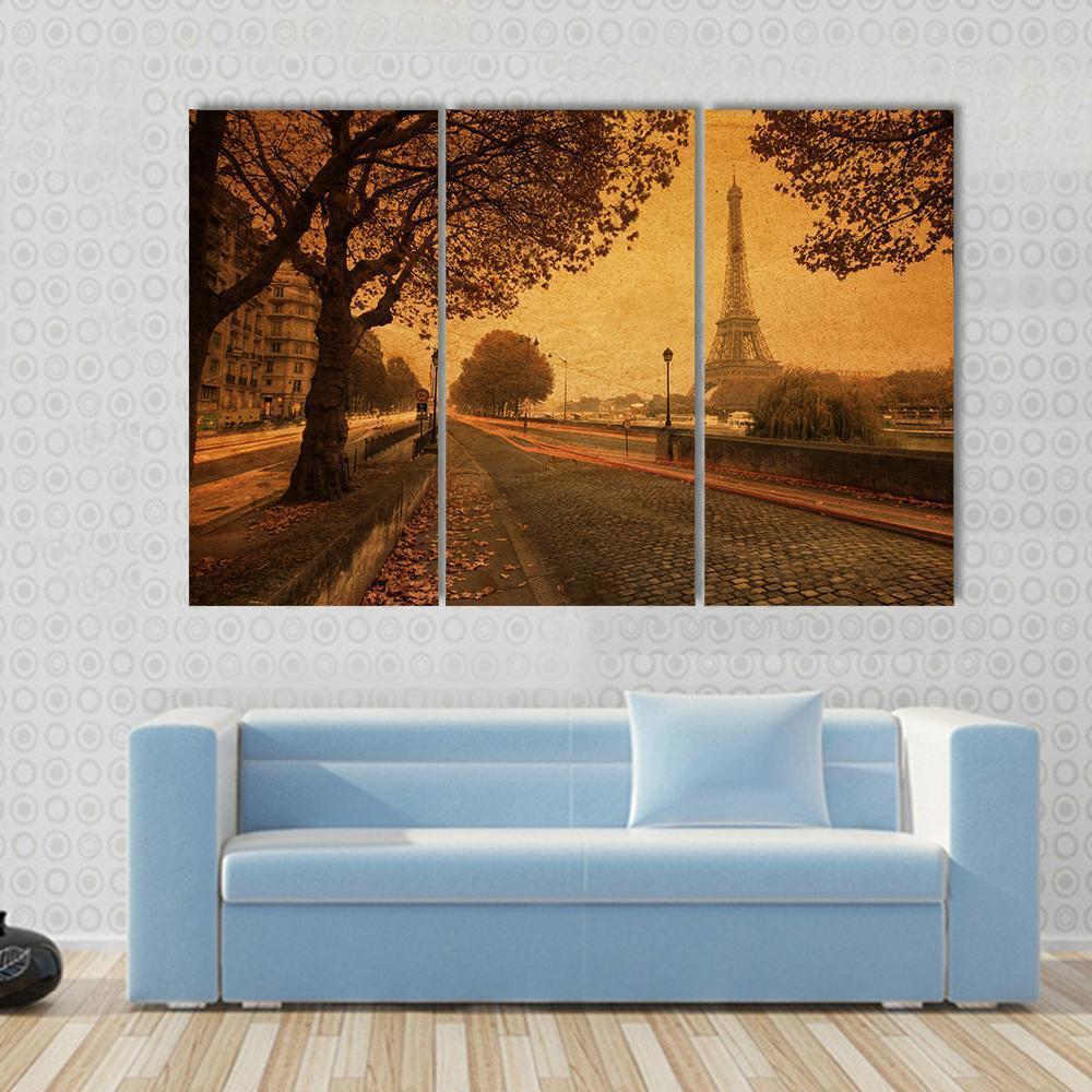 Paris At Dusk With Street And Eiffel Tower Paris France Canvas Wall Art-3 Horizontal-Gallery Wrap-37" x 24"-Tiaracle