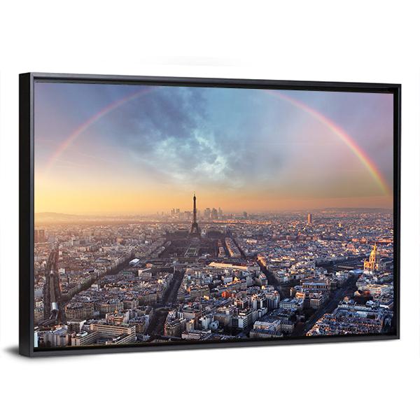 Paris With Rainbow - Skyline Canvas Wall Art-3 Horizontal-Gallery Wrap-25" x 16"-Tiaracle