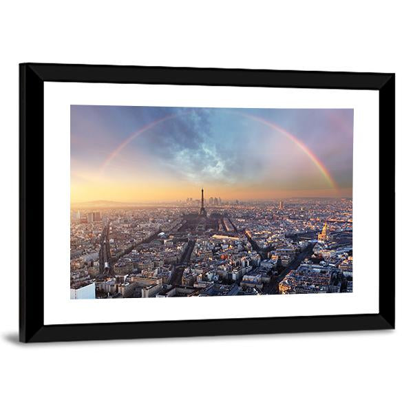 Paris With Rainbow - Skyline Canvas Wall Art-3 Horizontal-Gallery Wrap-25" x 16"-Tiaracle