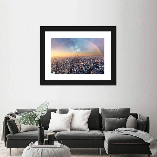 Paris With Rainbow - Skyline Canvas Wall Art-3 Horizontal-Gallery Wrap-25" x 16"-Tiaracle