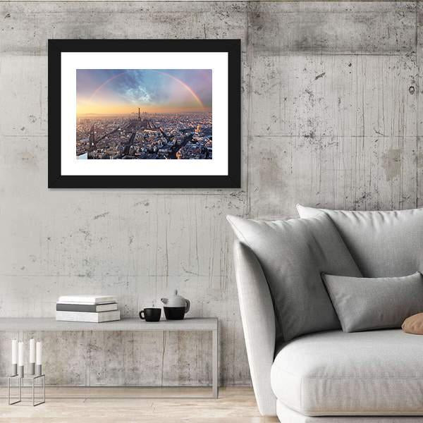 Paris With Rainbow - Skyline Canvas Wall Art-3 Horizontal-Gallery Wrap-25" x 16"-Tiaracle