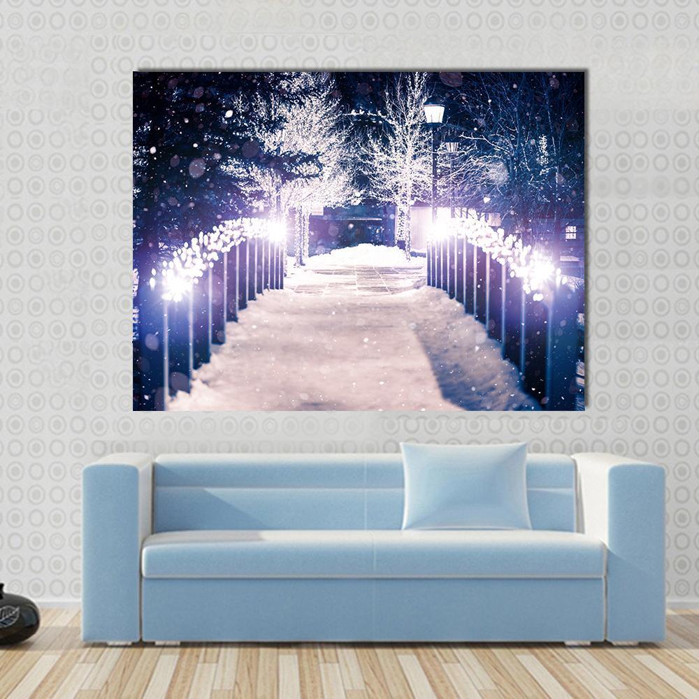 Park Bridge Holiday Illumination Canvas Wall Art-1 Piece-Gallery Wrap-48" x 32"-Tiaracle