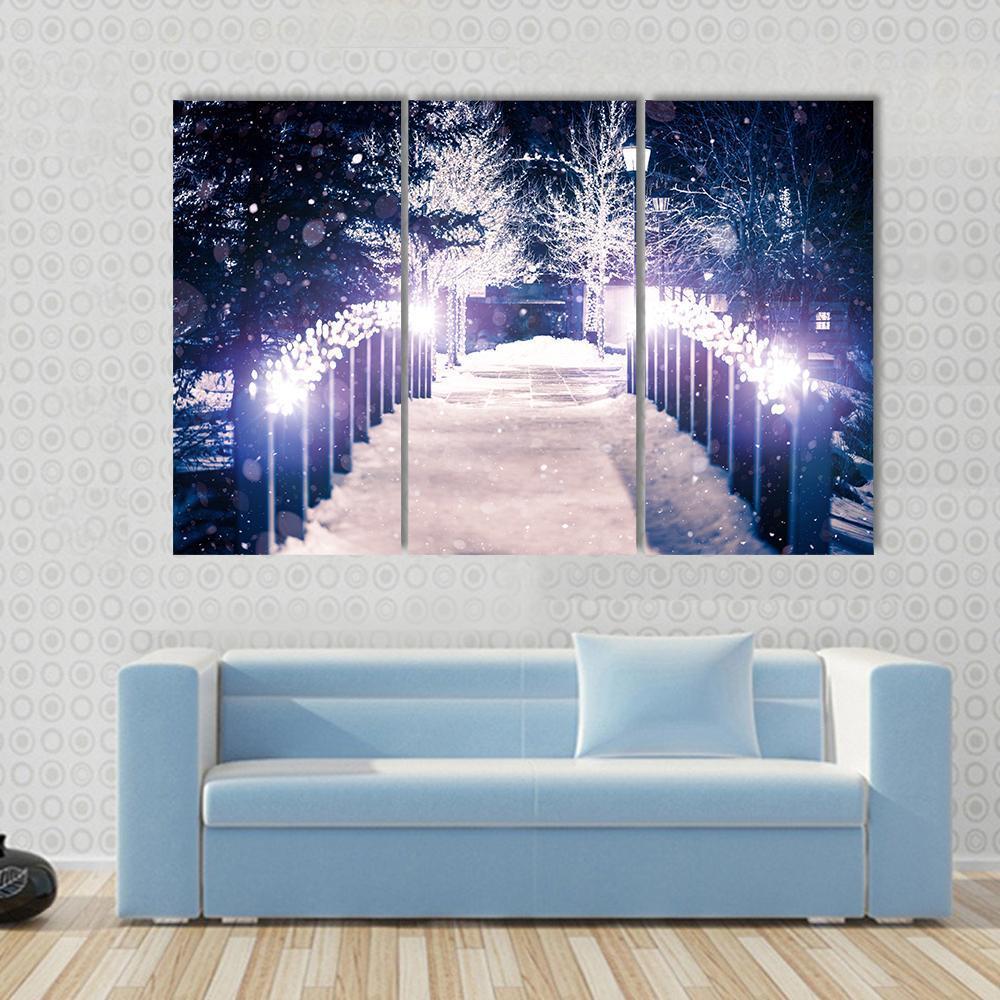 Park Bridge Holiday Illumination Canvas Wall Art-3 Horizontal-Gallery Wrap-37" x 24"-Tiaracle