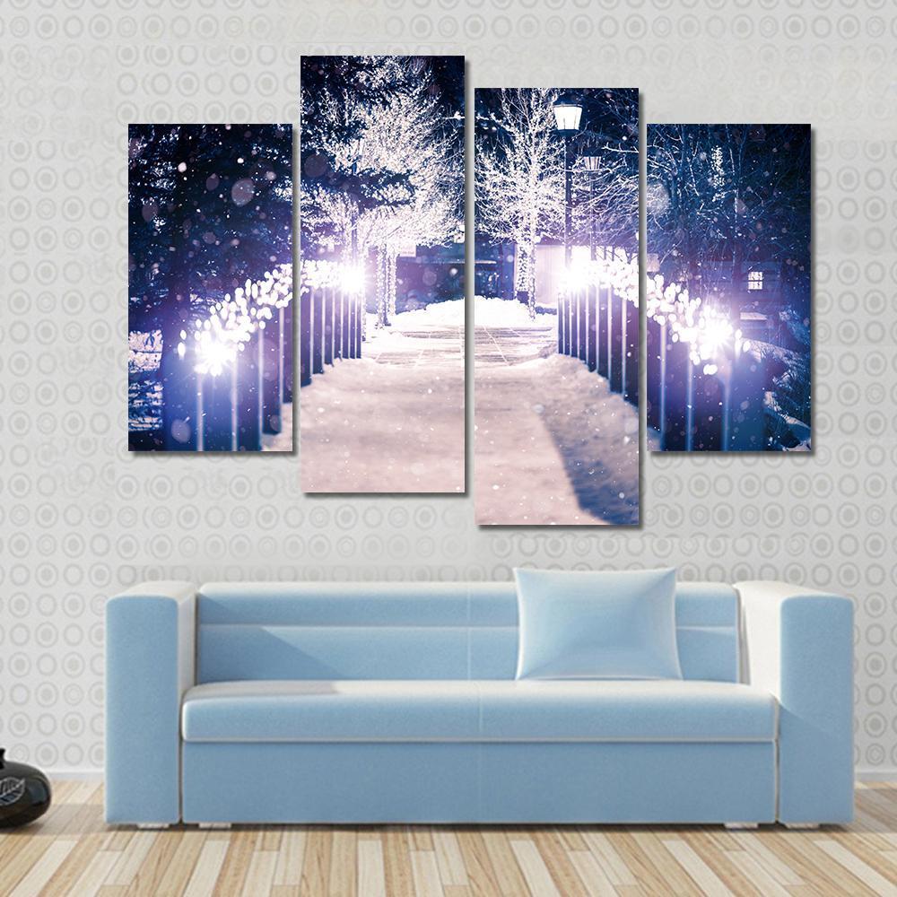 Park Bridge Holiday Illumination Canvas Wall Art-4 Pop-Gallery Wrap-50" x 32"-Tiaracle