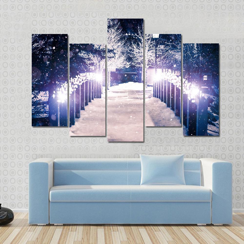 Park Bridge Holiday Illumination Canvas Wall Art-5 Pop-Gallery Wrap-47" x 32"-Tiaracle