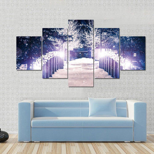 Park Bridge Holiday Illumination Canvas Wall Art-5 Star-Gallery Wrap-62" x 32"-Tiaracle