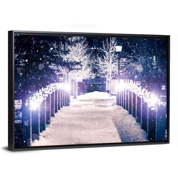 Park Bridge Holiday Illumination Canvas Wall Art-3 Horizontal-Gallery Wrap-25" x 16"-Tiaracle