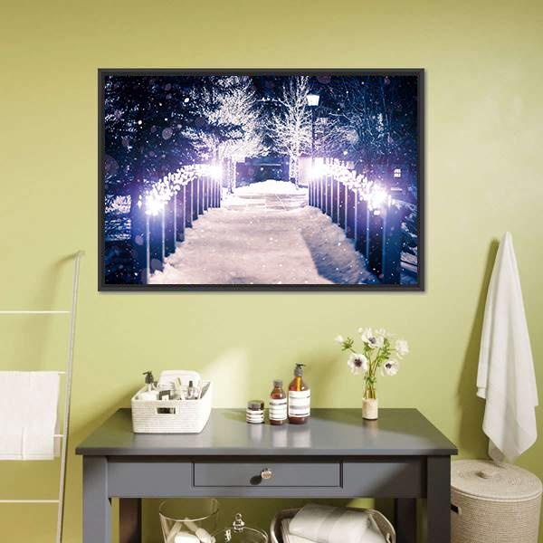 Park Bridge Holiday Illumination Canvas Wall Art-3 Horizontal-Gallery Wrap-25" x 16"-Tiaracle