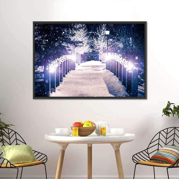 Park Bridge Holiday Illumination Canvas Wall Art-1 Piece-Floating Frame-24" x 16"-Tiaracle