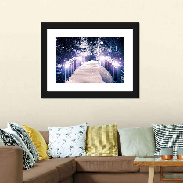 Park Bridge Holiday Illumination Canvas Wall Art-1 Piece-Framed Print-20" x 16"-Tiaracle