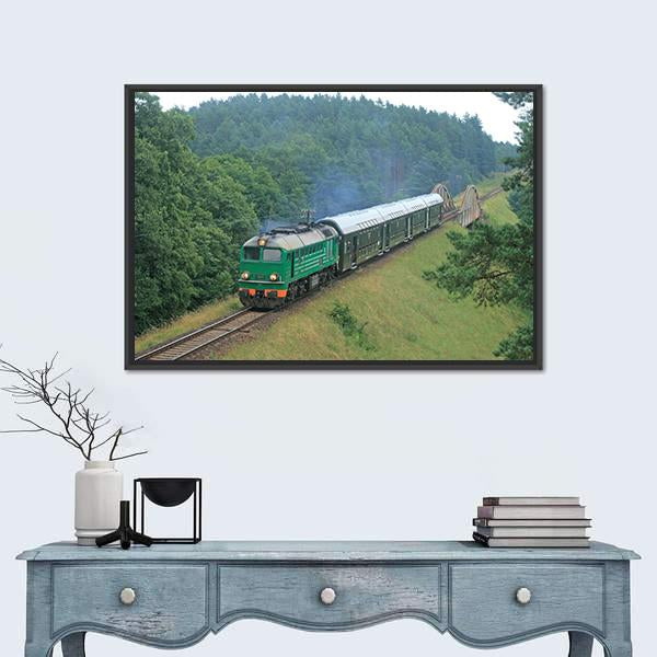 Passenger Train Passing Through Polish Countryside Canvas Wall Art-1 Piece-Floating Frame-24" x 16"-Tiaracle