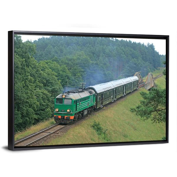 Passenger Train Passing Through Polish Countryside Canvas Wall Art-3 Horizontal-Gallery Wrap-25" x 16"-Tiaracle