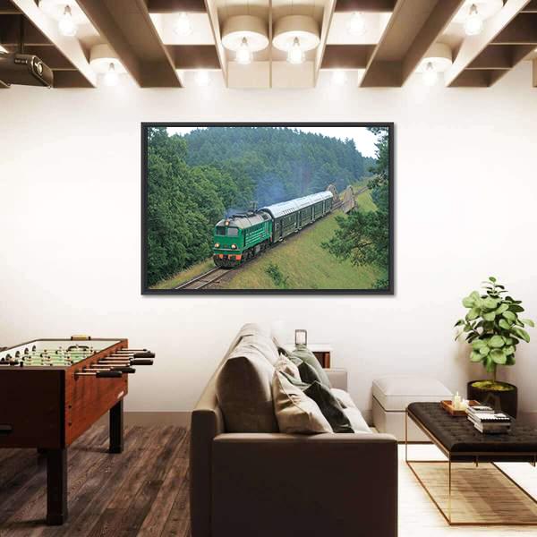 Passenger Train Passing Through Polish Countryside Canvas Wall Art-3 Horizontal-Gallery Wrap-25" x 16"-Tiaracle